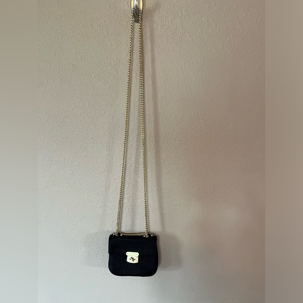 Talbots Black Purse w/Pink Interior-Width 5.75”-Depth 4.5”- Chain 23 1/2” NEW